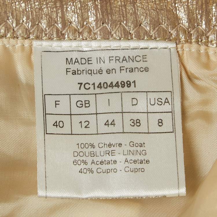 Pre Owned Christian Dior Boutique Gold Printed Leather Straight Pants M 