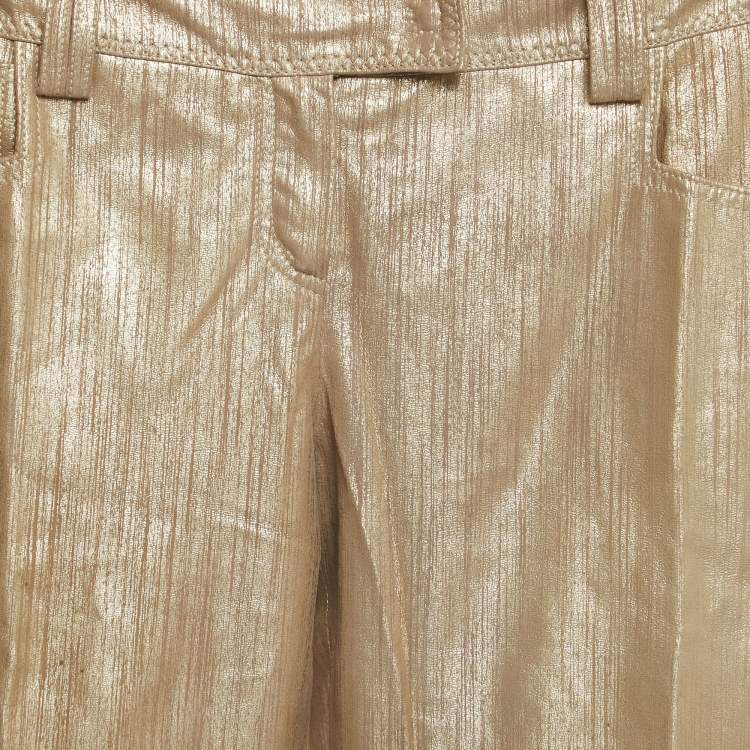 Pre Owned Christian Dior Boutique Gold Printed Leather Straight Pants M 
