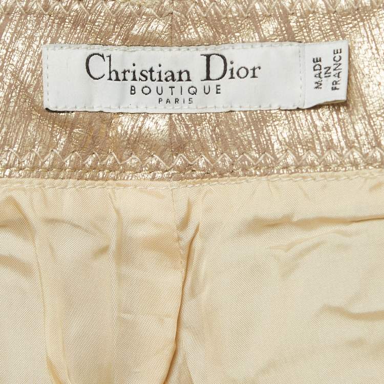 Pre Owned Christian Dior Boutique Gold Printed Leather Straight Pants M 