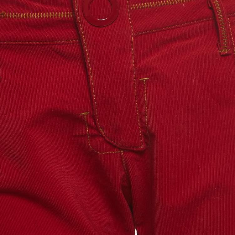 Pre Owned Christian Dior Boutique Red Corduroy Zip Detail Straight Pants M