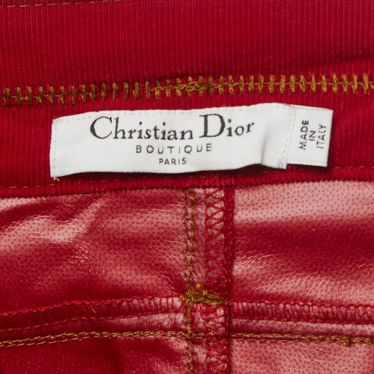 Pre Owned Christian Dior Boutique Red Corduroy Zip Detail Straight Pants M