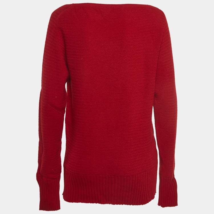 Pre Owned Christian Dior Boutique Red Wool Blend Knit Sweater L