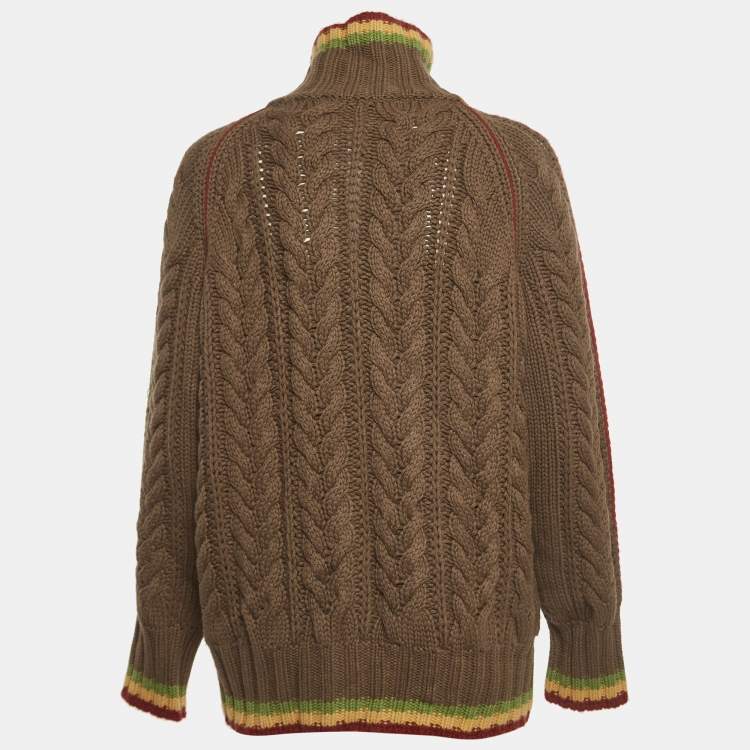 Pre Owned Christian Dior Boutique Rasta Brown Cable Knit Cashmere Sweater M