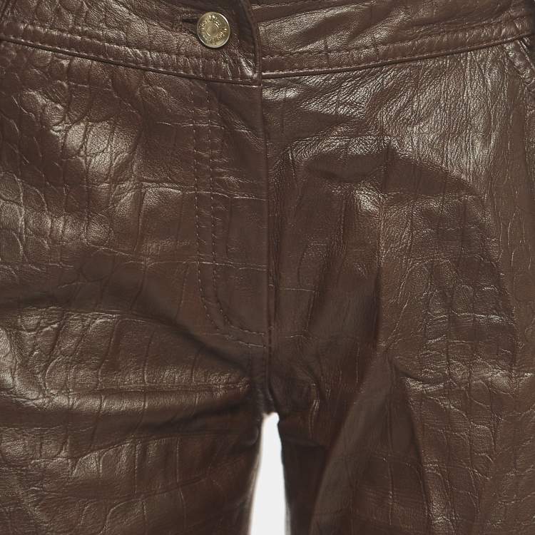 Pre Owned Christian Dior Boutique Brown Textured Leather Straight Leg Pants M 