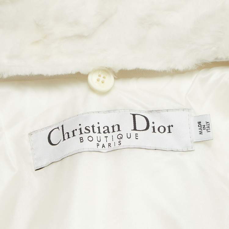 Pre Owned Christian Dior Boutique White Nylon and Detachable Fur Puffer Jacket M