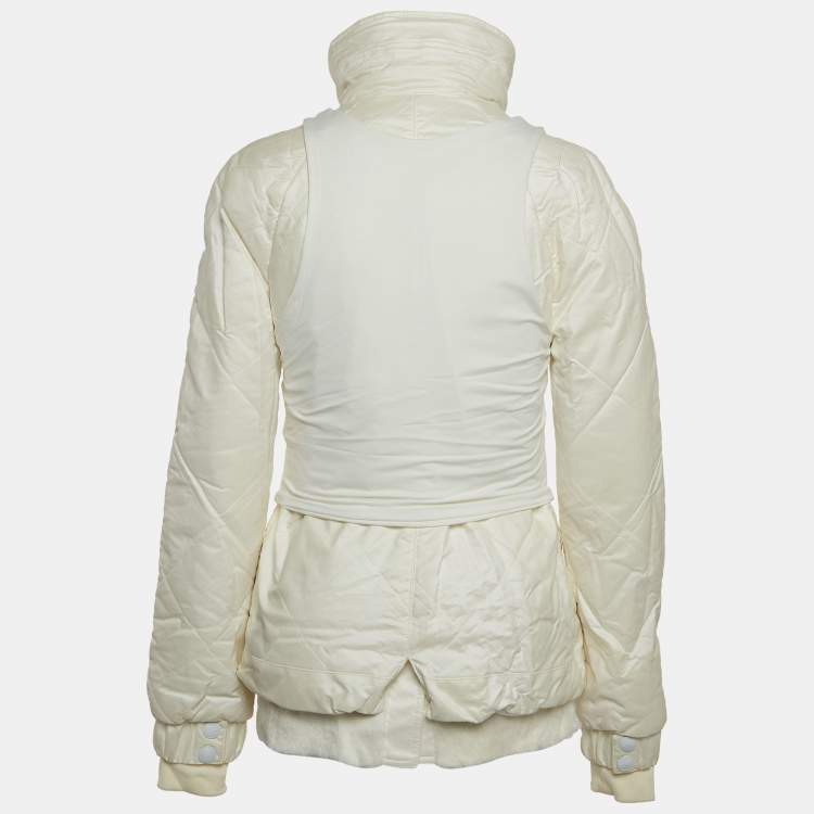 Pre Owned Christian Dior Boutique White Nylon and Detachable Fur Puffer Jacket M