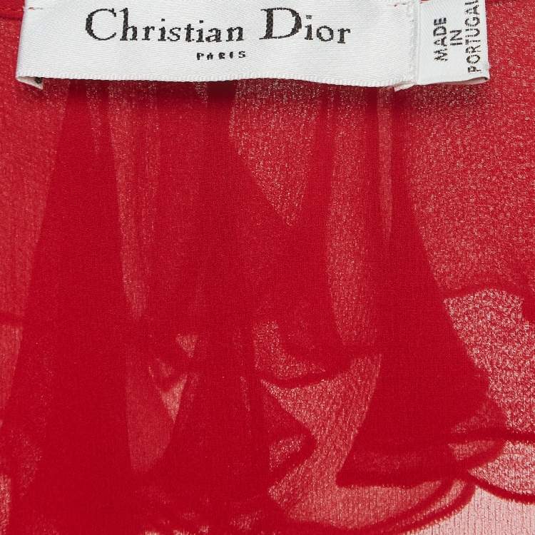 Pre Owned Dior Red Silk Ruffled Semi Sheer Shirt S