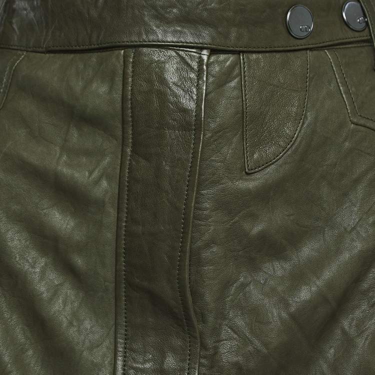 Pre Owned Christian Dior Boutique Green Leather Mini Skirt M