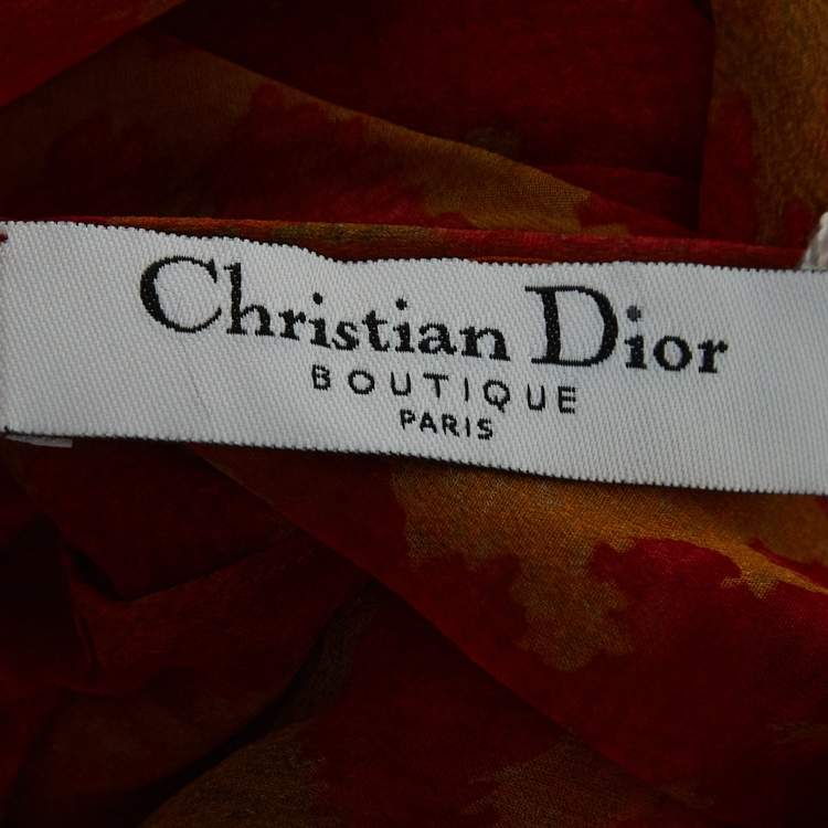 Pre Owned Christian Dior Boutique Red Printed Silk Kimono Sleeve Maxi Dress M