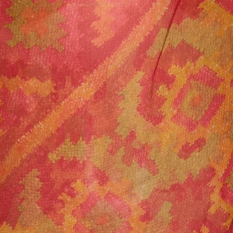 Pre Owned Christian Dior Boutique Red Printed Silk Kimono Sleeve Maxi Dress M