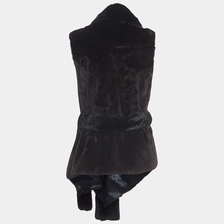 Pre Owned Christian Dior Boutique Brown Fur Sleeveless Belted Mid Length Coat M