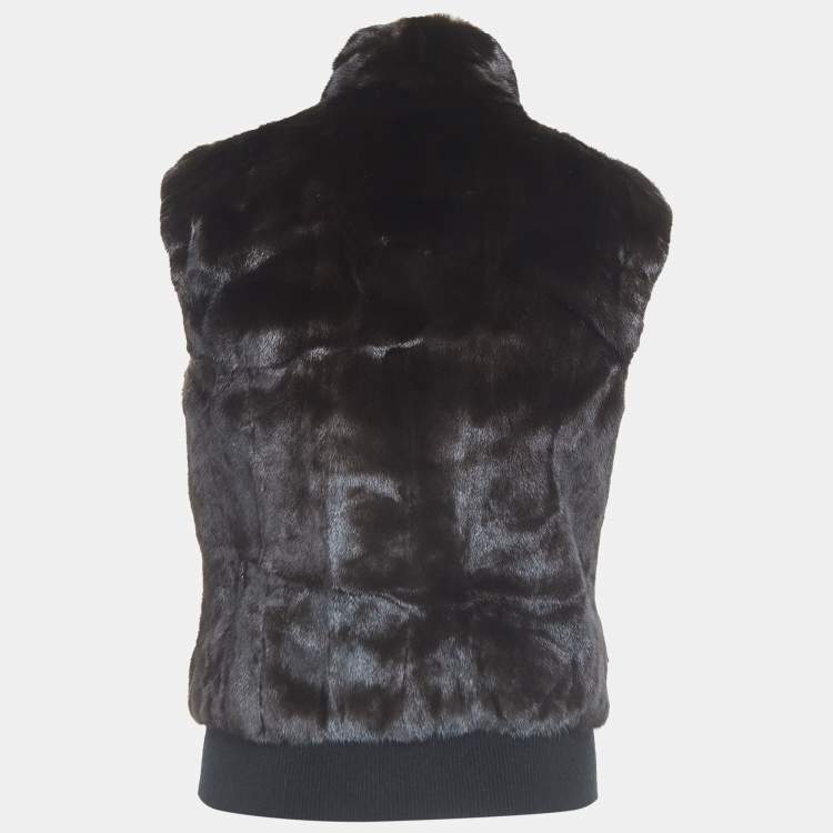 Pre Owned Christian Dior Boutique Black Fur and Leather Sleeveless Zipper Jacket M