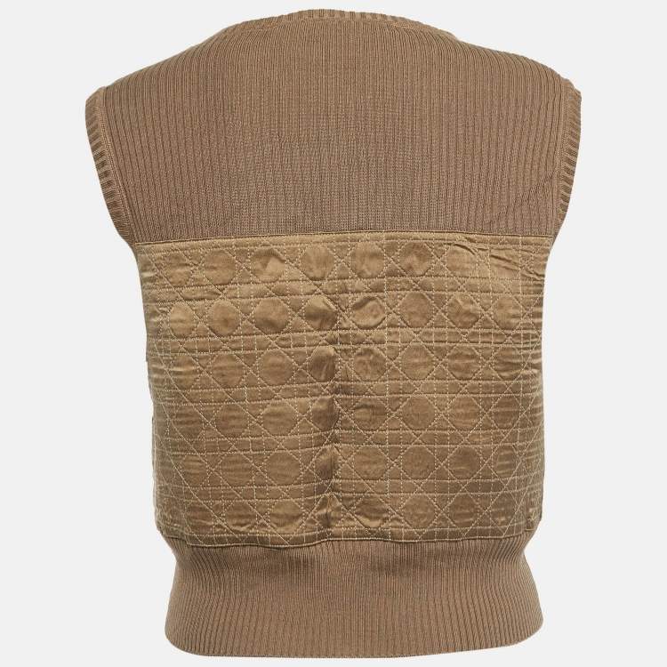 Pre Owned Christian Dior Boutique Brown Cotton and Silk Sleeveless Cropped Jacket M