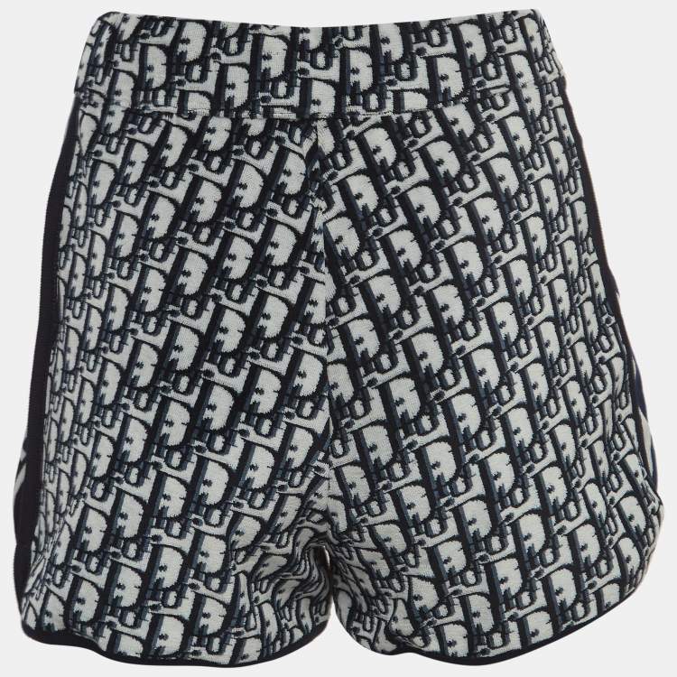 Pre Owned Christian Dior Navy Blue Logo Print Cotton Knit Drawstring Shorts XS