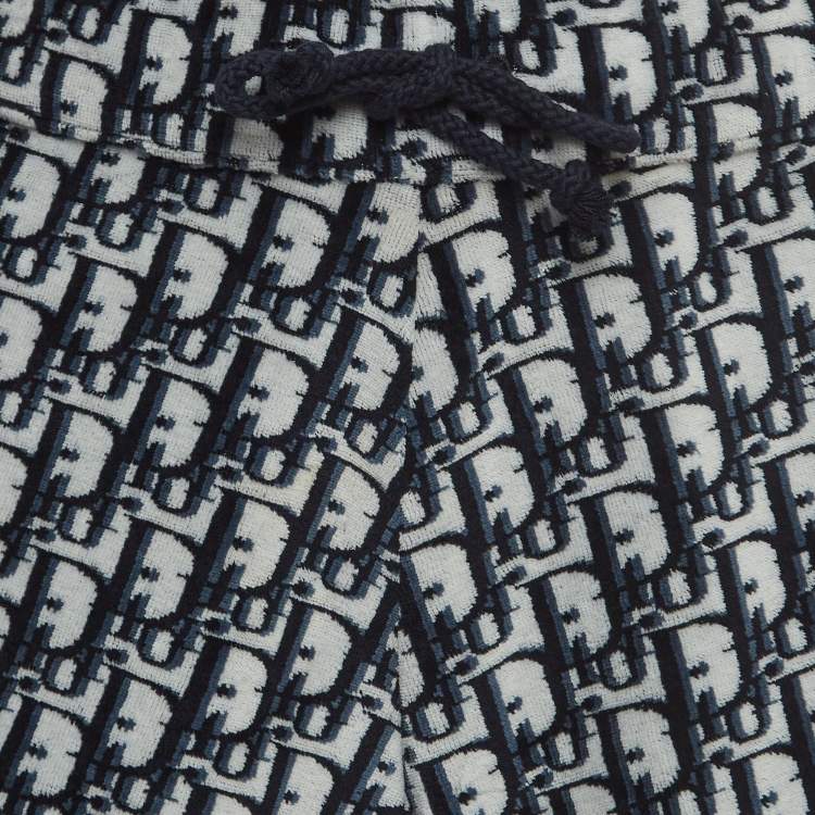 Pre Owned Christian Dior Navy Blue Logo Print Cotton Knit Drawstring Shorts XS