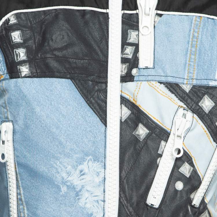 Pre Owned Christian Dior Boutique Blue/Black Denim and Leather Print Synthetic Ski Suit M