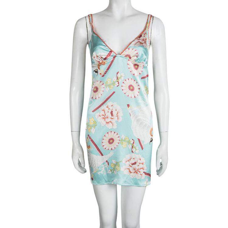 Pre Owned Dior Multicolor Floral Printed Silk Babydoll Dress L