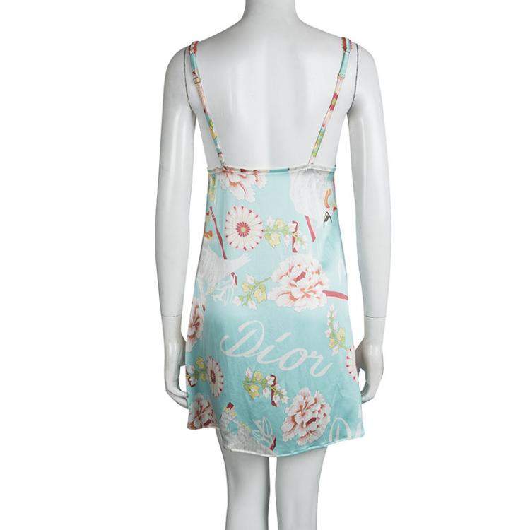 Pre Owned Dior Multicolor Floral Printed Silk Babydoll Dress L