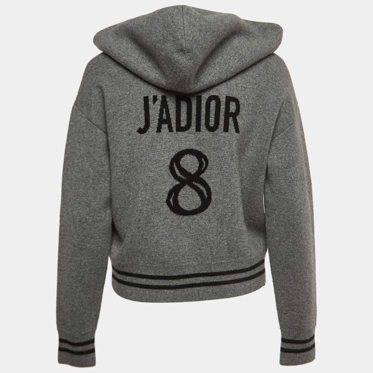 Pre Owned Dior Grey J'Adior Patterned Cashmere Hooded Sweater M