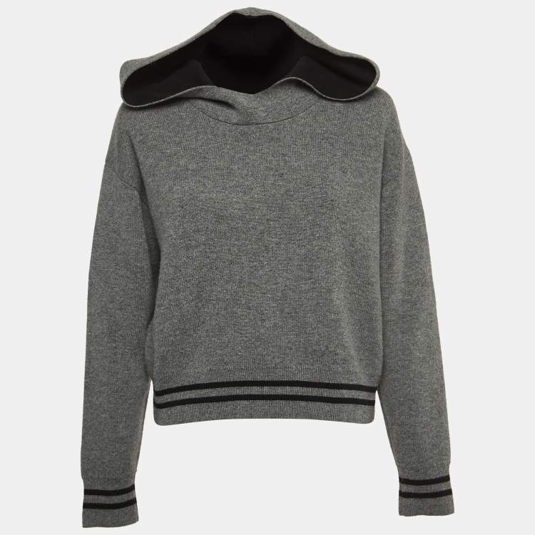 Pre Owned Dior Grey J'Adior Patterned Cashmere Hooded Sweater M