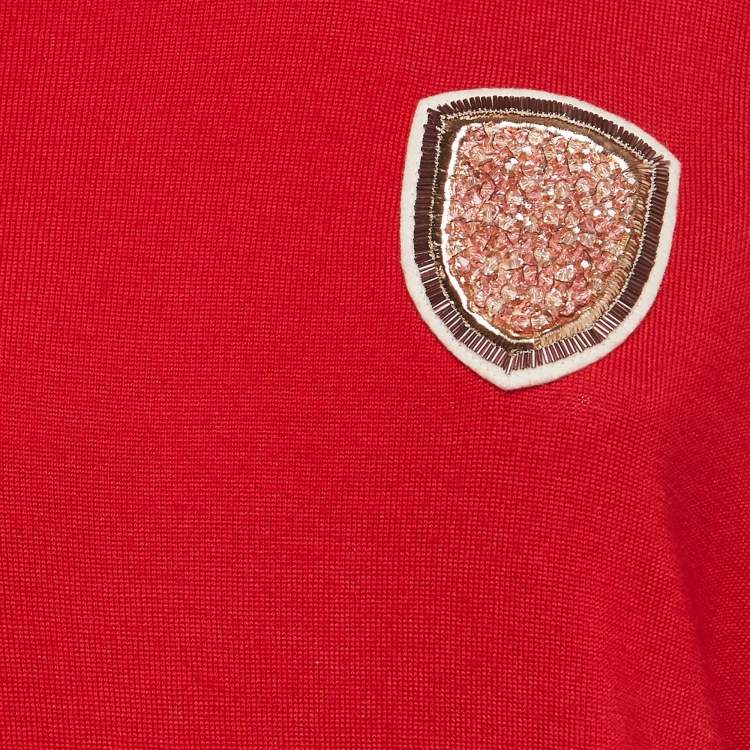 Pre Owned Dior Red Wool and Cashmere Crystal Applique Knit Crew Neck Jumper M