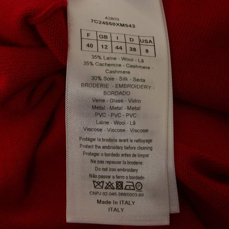 Pre Owned Dior Red Wool and Cashmere Crystal Applique Knit Crew Neck Jumper M