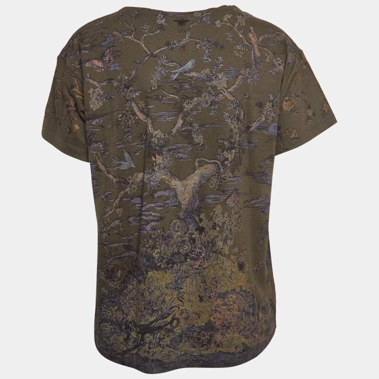 Pre Owned Christian Dior Boutique Green Jungle Print Knit Crew Neck T-Shirt L