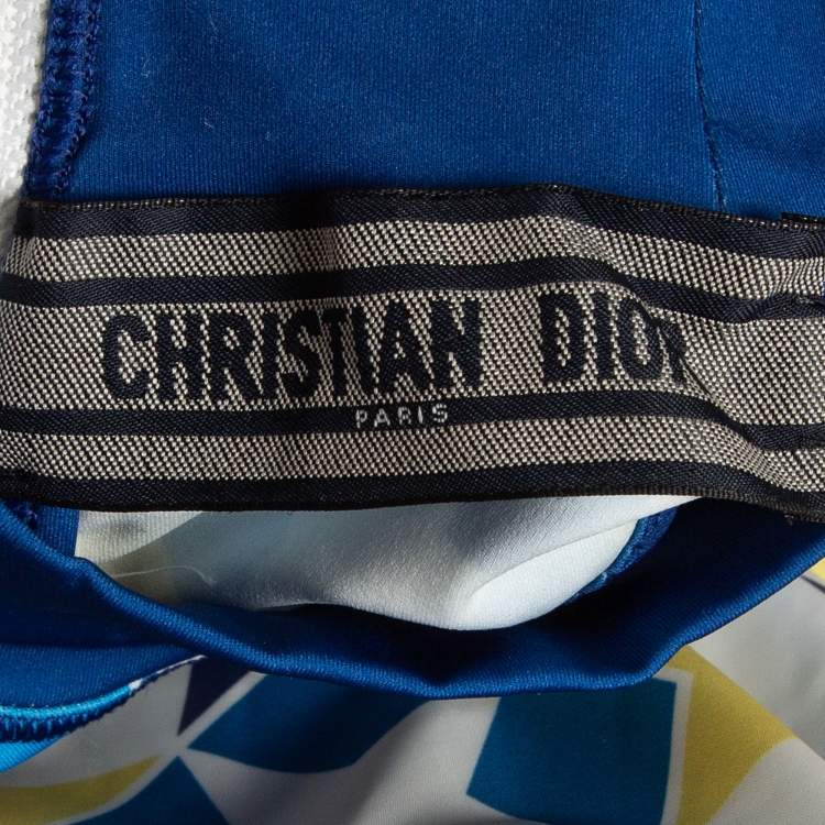 Pre Owned Dior Blue Stars Printed Jersey and Nylon Crop Top and Shorts Set M