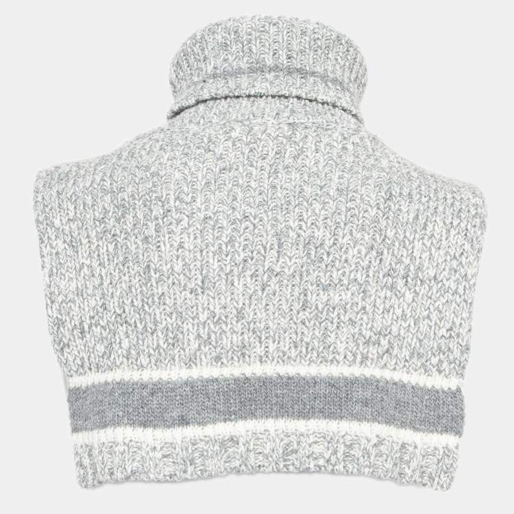 Pre Owned Dior Grey Logo Intarsia Rib Knit Neck Warmer One Size