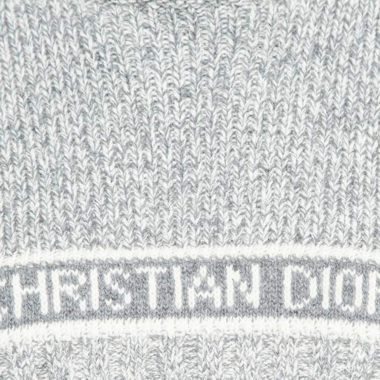 Pre Owned Dior Grey Logo Intarsia Rib Knit Neck Warmer One Size