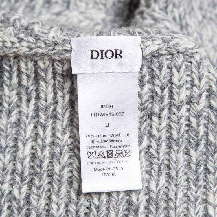 Pre Owned Dior Grey Logo Intarsia Rib Knit Neck Warmer One Size