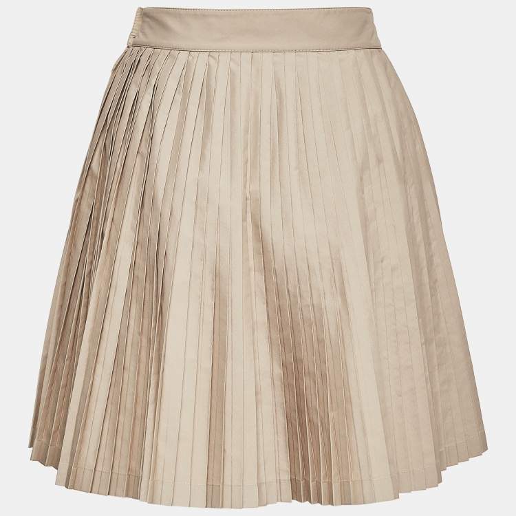 Pre Owned Christian Dior Beige Pleated Crepe Mini Skirt M