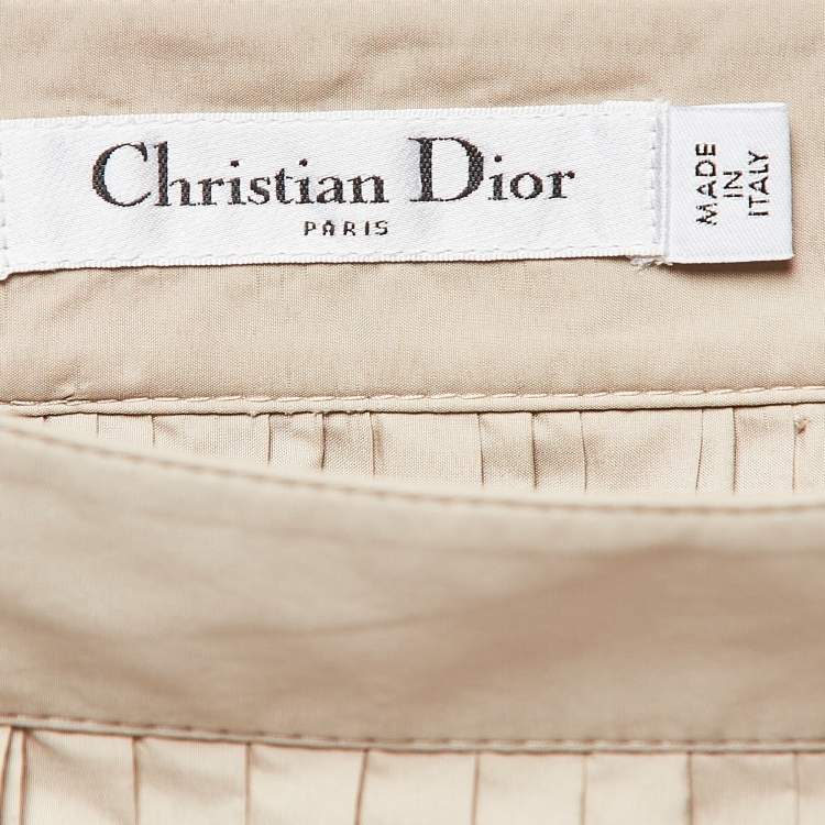 Pre Owned Christian Dior Beige Pleated Crepe Mini Skirt M