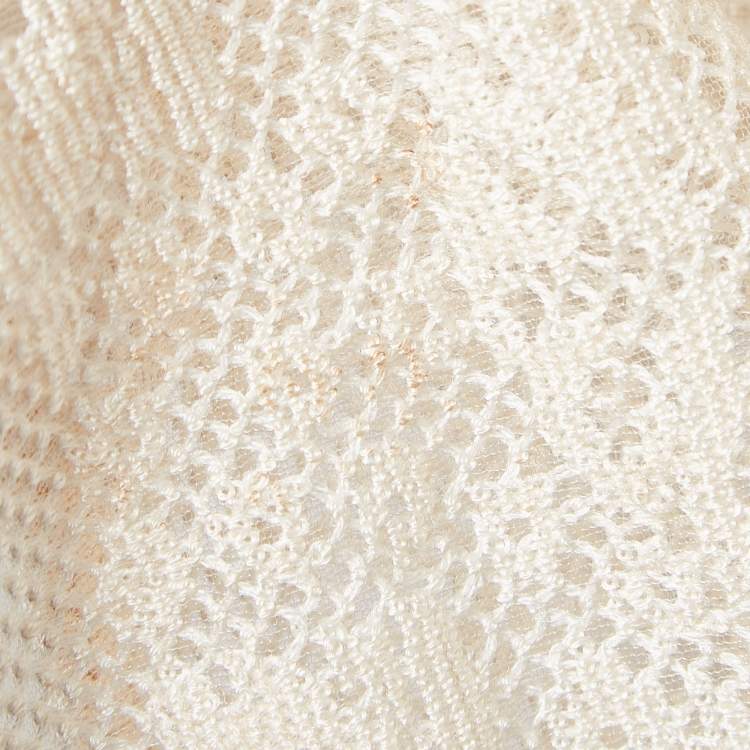 Pre Owned Christian Dior Beige Tulle and Crochet Emi Sheer Top M