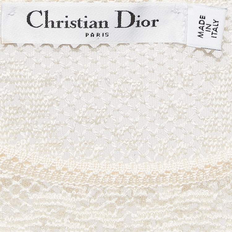 Pre Owned Christian Dior Beige Tulle and Crochet Emi Sheer Top M