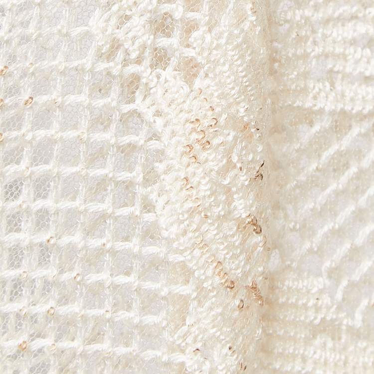 Pre Owned Christian Dior Beige Tulle and Crochet Emi Sheer Top M