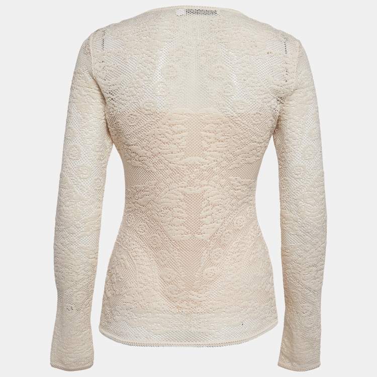 Pre Owned Christian Dior Beige Tulle and Crochet Emi Sheer Top M