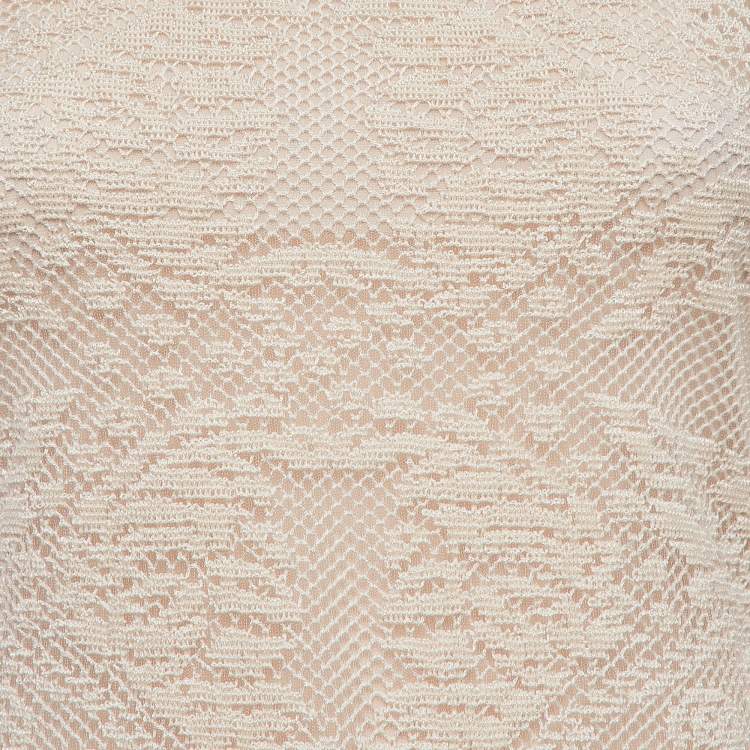 Pre Owned Christian Dior Beige Tulle and Crochet Emi Sheer Top M