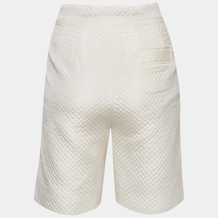 Pre Owned Christian Dior White Silk Blend Diamond Quilted Bermuda Shorts M