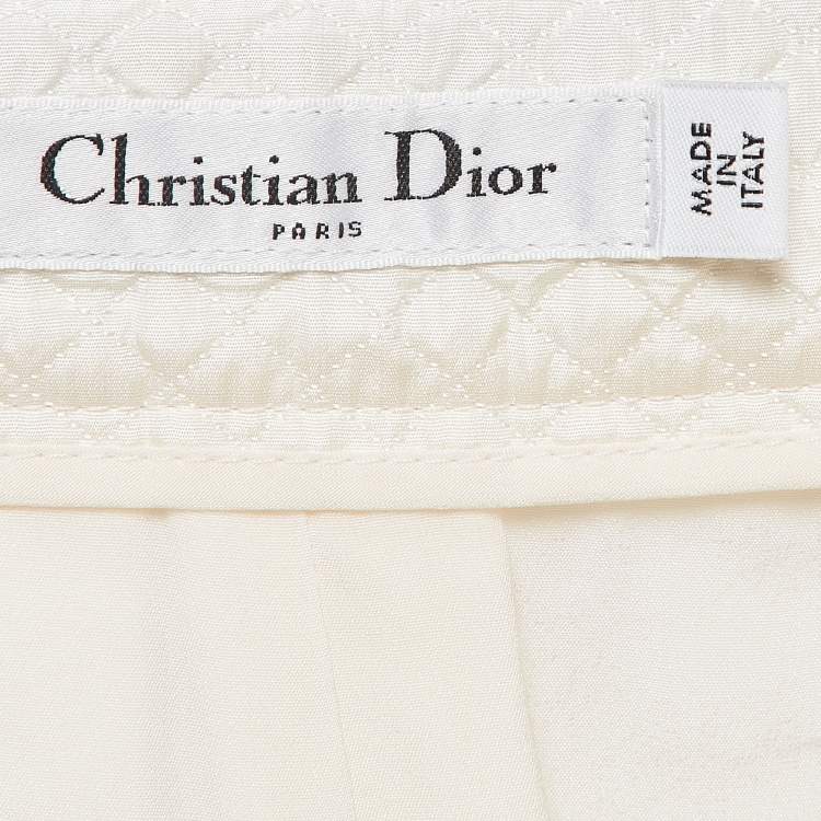 Pre Owned Christian Dior White Silk Blend Diamond Quilted Bermuda Shorts M