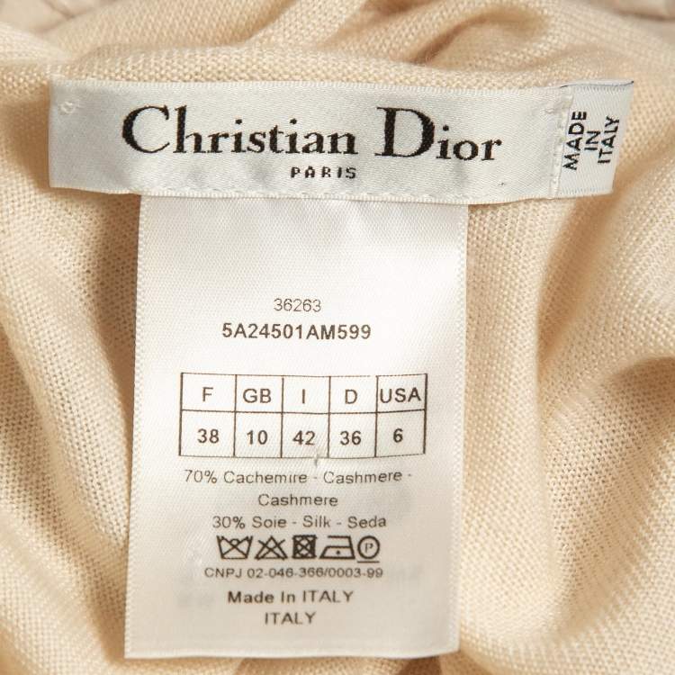 Pre Owned Christian Dior Cream Cashmere Rib Knit Raw Edge Neck Tank Top M
