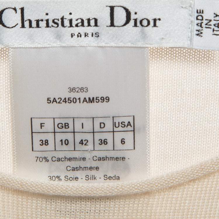 Pre Owned Christian Dior Cream Cashmere Rib Knit Raw Edge Neck Tank Top M