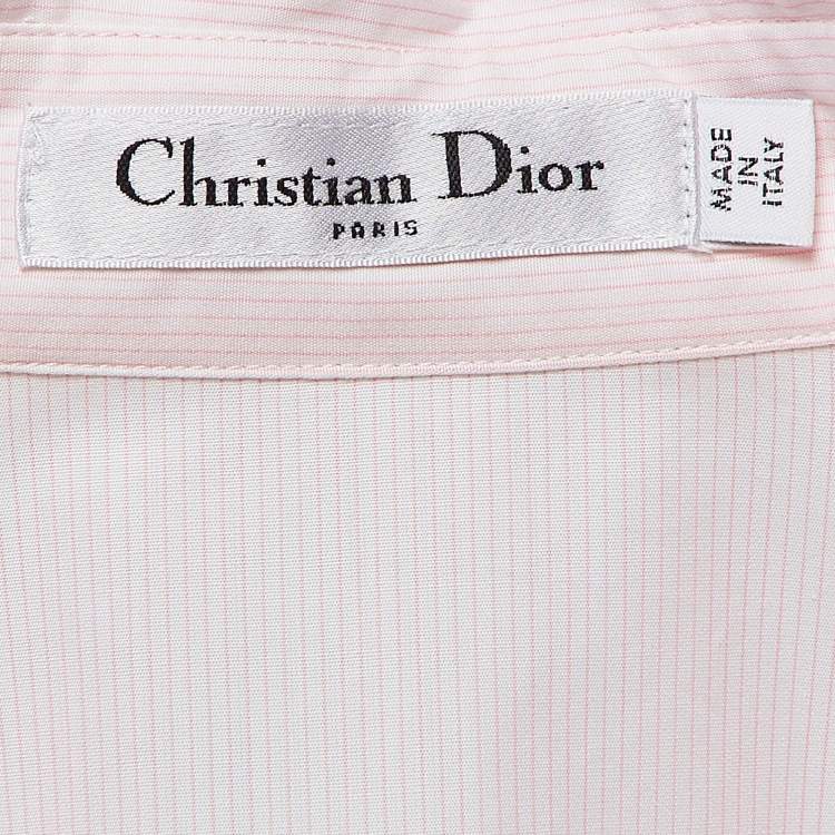 Pre Owned Christian Dior Pinstripe Cotton Beads Applique Flared Mini Shirt Dress L