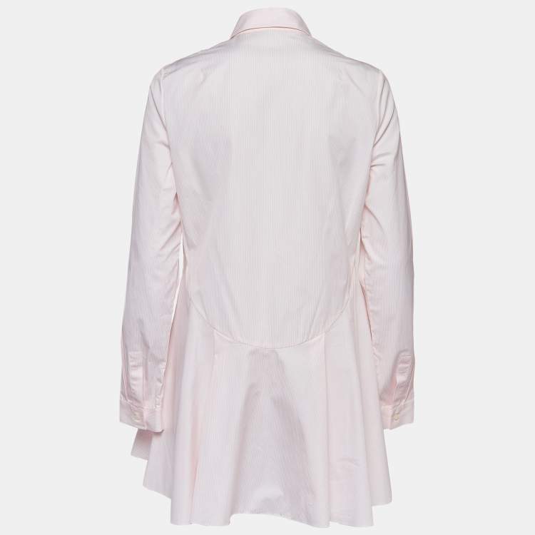 Pre Owned Christian Dior Pinstripe Cotton Beads Applique Flared Mini Shirt Dress L
