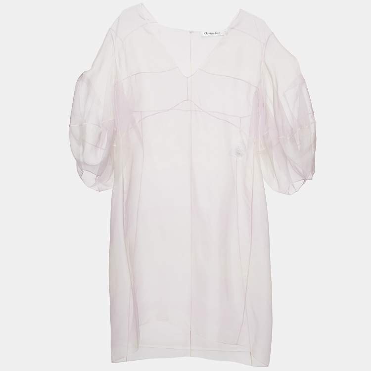 Pre Owned Christian Dior Pastel Pink Organza Silk Paneled Sheer Mini Dress M