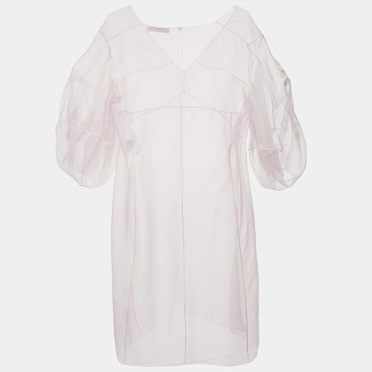 Pre Owned Christian Dior Pastel Pink Organza Silk Paneled Sheer Mini Dress M