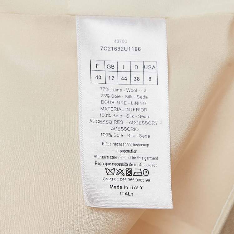 Pre Owned Christian Dior Cream Wool Blend Tie-Up Detail Flared Sleeve Mini Dress M