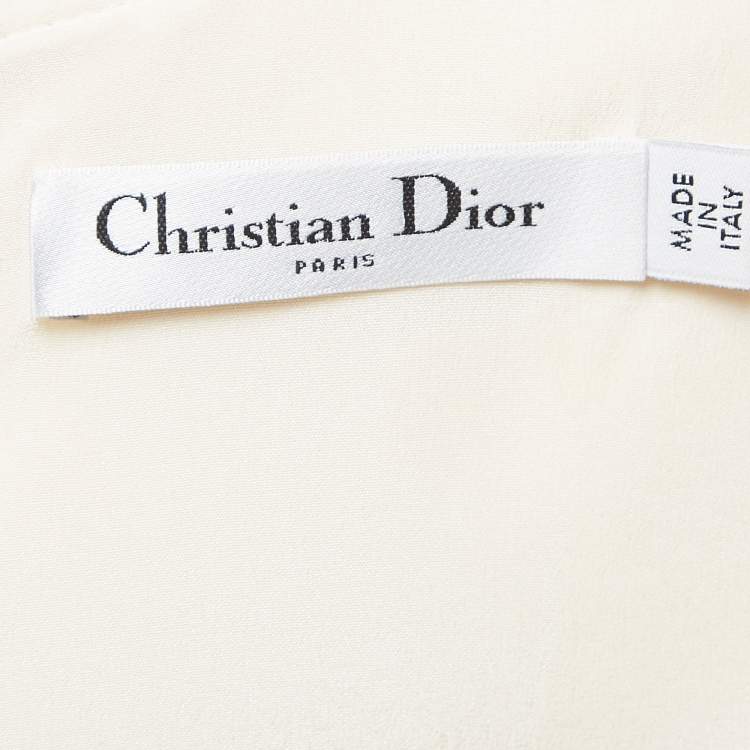 Pre Owned Christian Dior Cream Wool Blend Tie-Up Detail Flared Sleeve Mini Dress M