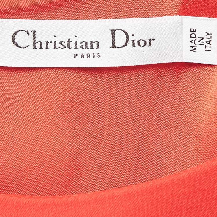 Pre Owned Christian Dior Red Gabardine Flounce Sheath Dress M