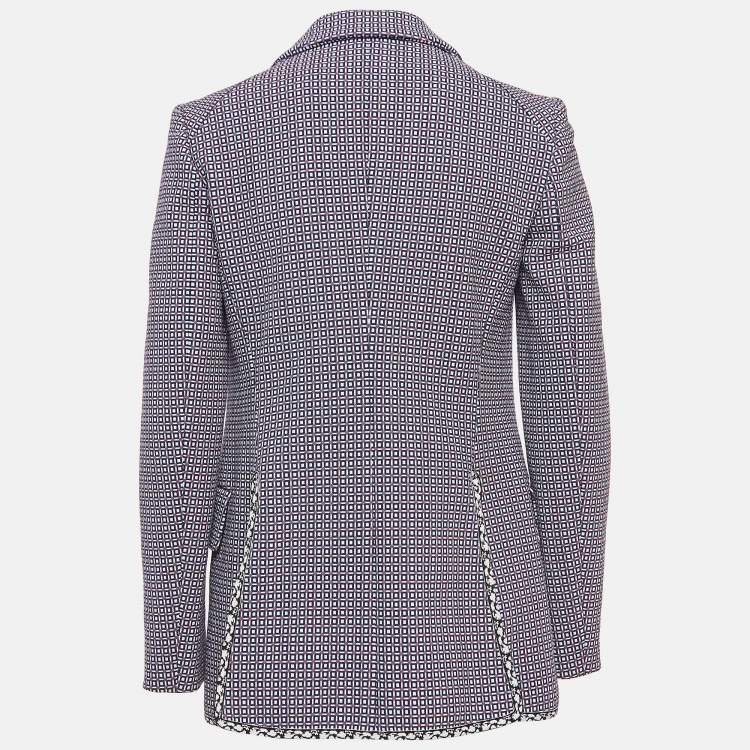 Pre Owned Christian Dior Blue Geometric Pattern Cotton Single Breasted Blazer M